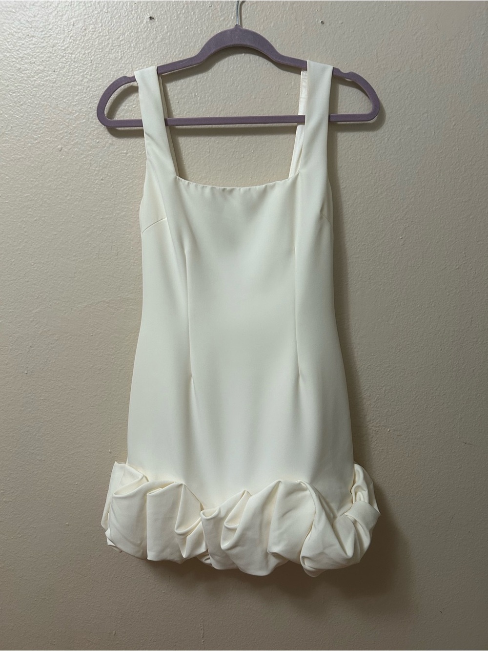 Club L London Cream Mini Dress with Ruffle Hem